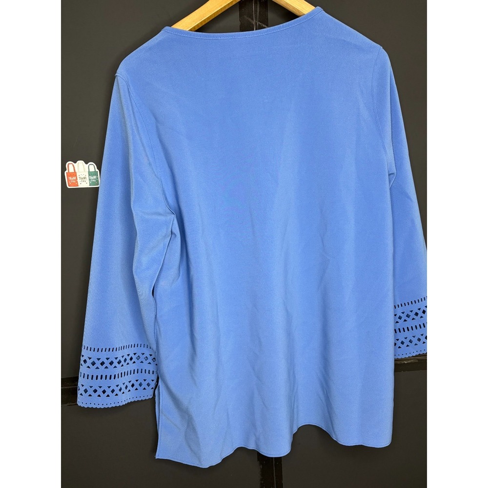 GRAVER Susan Graver LK Fusion Plus Regular Laser Cut Cardigan Blue Maze: M #29V - Picture 11 of 12